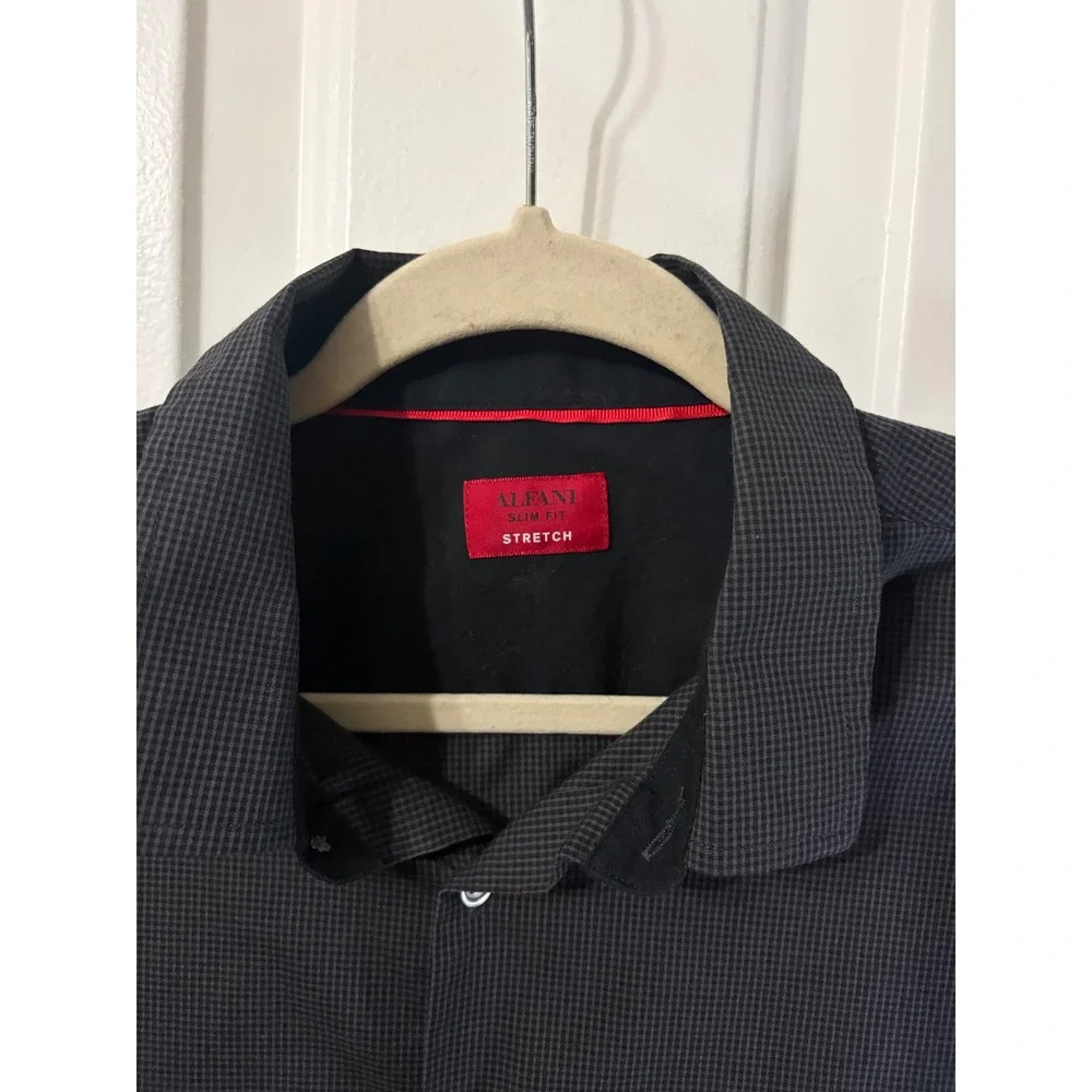 Alfani | Button Down Shirt || XL || Grey Black Slim Fit Stretch Micro Check|
